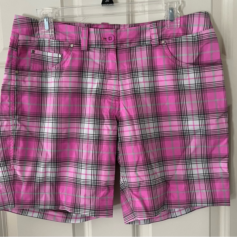 Nike Golf Women Tartan  Pink Plaid Shorts, size 8 pink/white activewear sporty